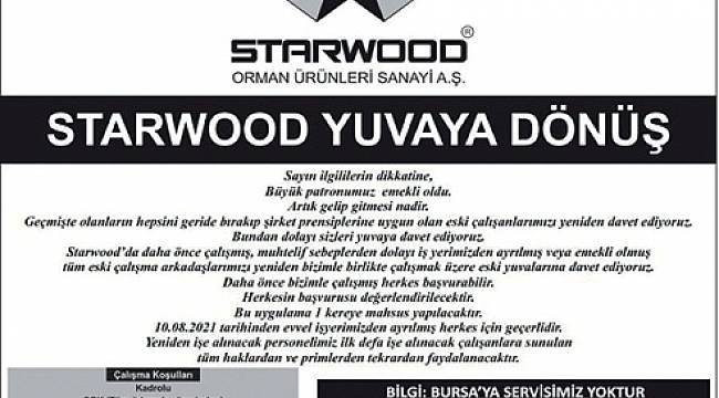 STARWOOD’DAN “PATRON EMEKLİ OLDU,YUVAYA DÖNÜN”İLANI