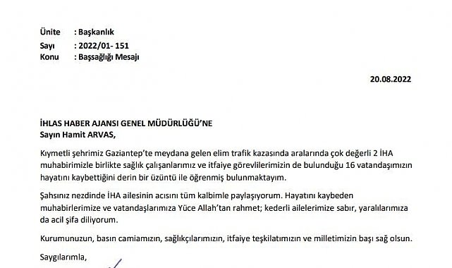 TFF Başkanı Büyükekşi'den İHA'ya taziye mesajı