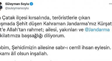 Bakan Soylu'dan şehit Jandarma Kürşat Sel için başsağlığı mesajı