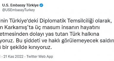 ABD'nin Ankara Büyükelçiliği, Gaziantep'te gerçekleştirilen terör saldırısını kınadı