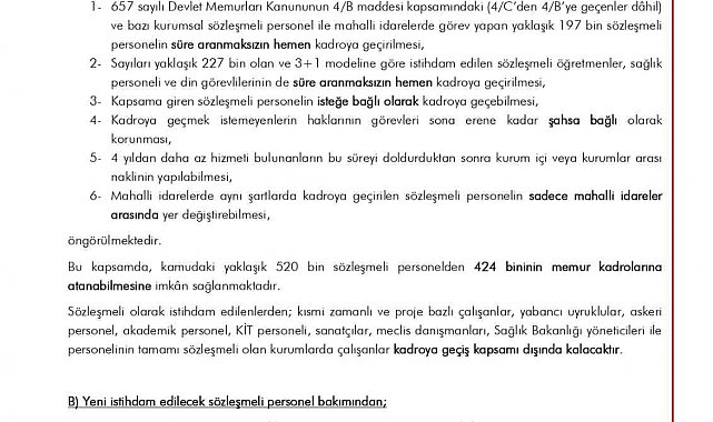 Çalışma ve Sosyal Güvenlik Bakanlığından sözleşmeli personelin memur kadrolarına atanmalarına ilişkin açıklama