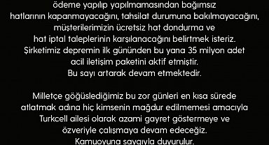 Turkcell'den deprem bölgesindeki faturaların tahsilatı ile ilgili açıklama