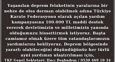 Türkiye Karate Federasyonu'ndan 100 bin TL destek