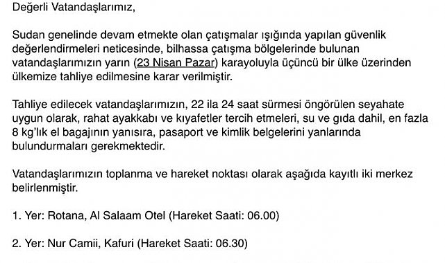 Sudan'daki Türk vatandaşları tahliye ediliyor
